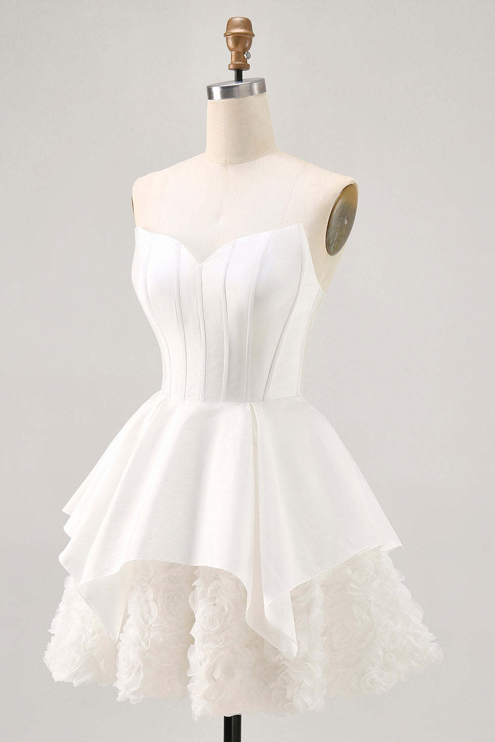 White Strapless Tiered Short Corset Homecoming Dress with Lace