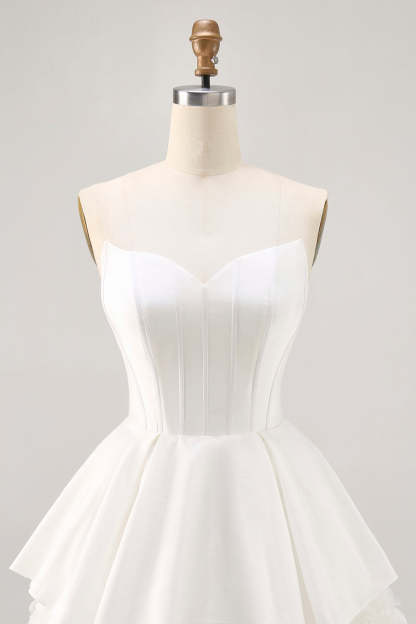 White Strapless Tiered Short Corset Homecoming Dress with Lace