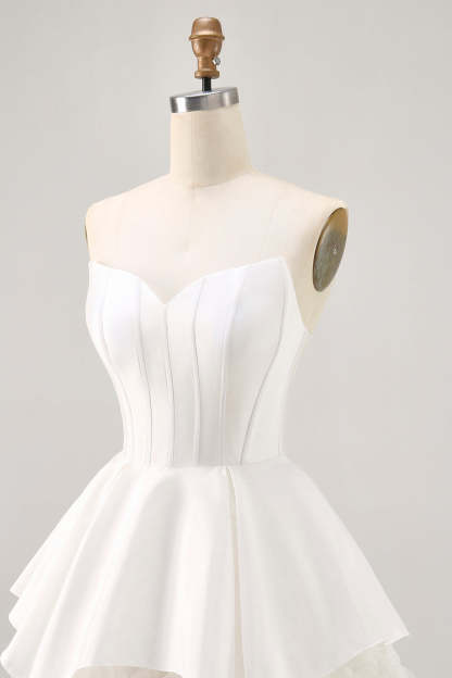White Strapless Tiered Short Corset Homecoming Dress with Lace