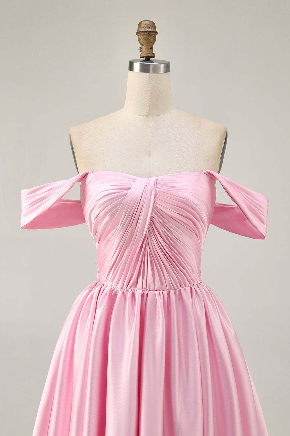 Pink Off the Shoulder Satin Ruched A Line Short Homecoming Dress