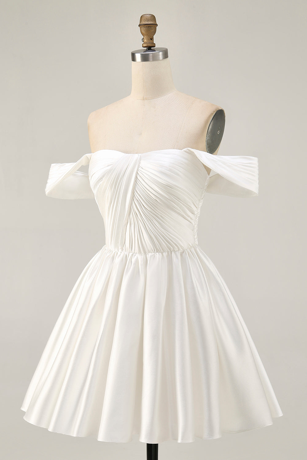 Pink Off the Shoulder Satin Ruched A Line Short Homecoming Dress