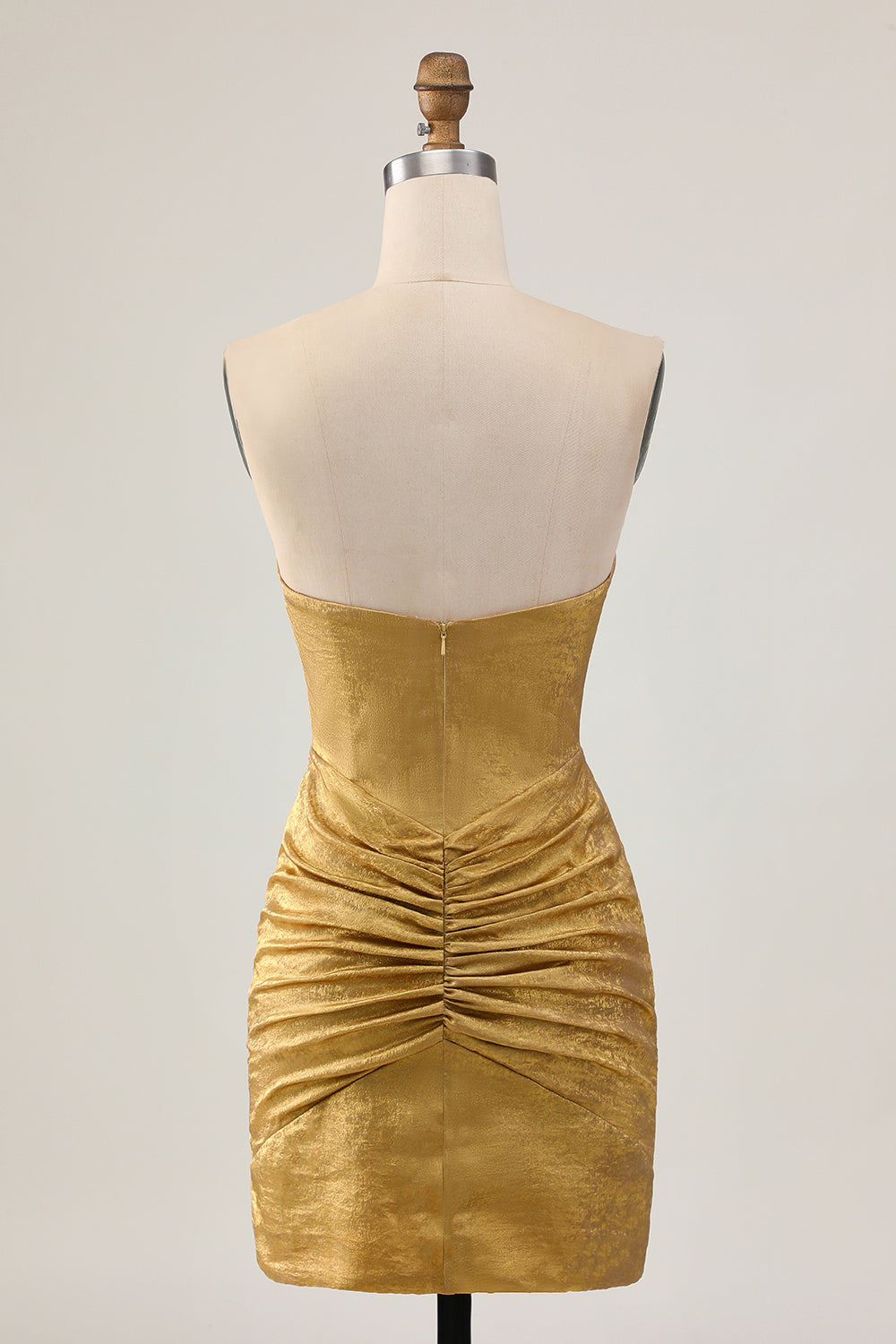 Sparkly Golden Strapless Ruched Short Tight Homecoming Dress with Beading