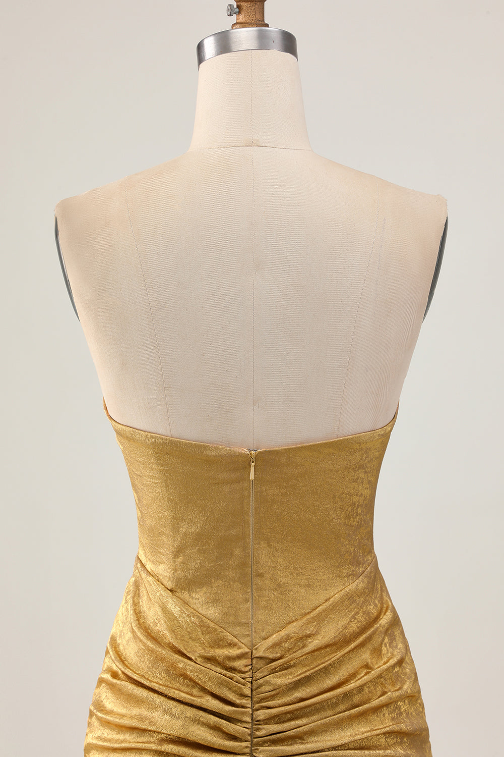 Sparkly Golden Strapless Ruched Short Tight Homecoming Dress with Beading