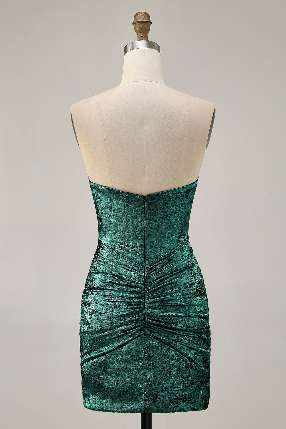 Metallic Grey Green Tight Strapless Short Homecoming Dress with Rhinestones