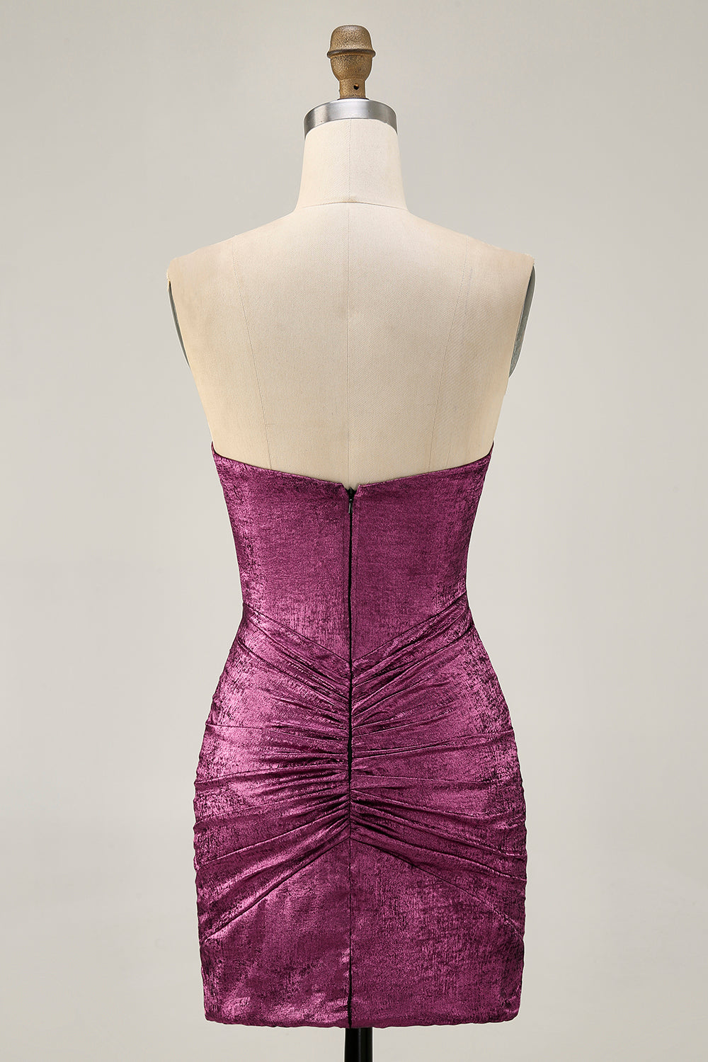 Wine Tight Strapless Metallic Short Homecoming Dress with Rhinestones
