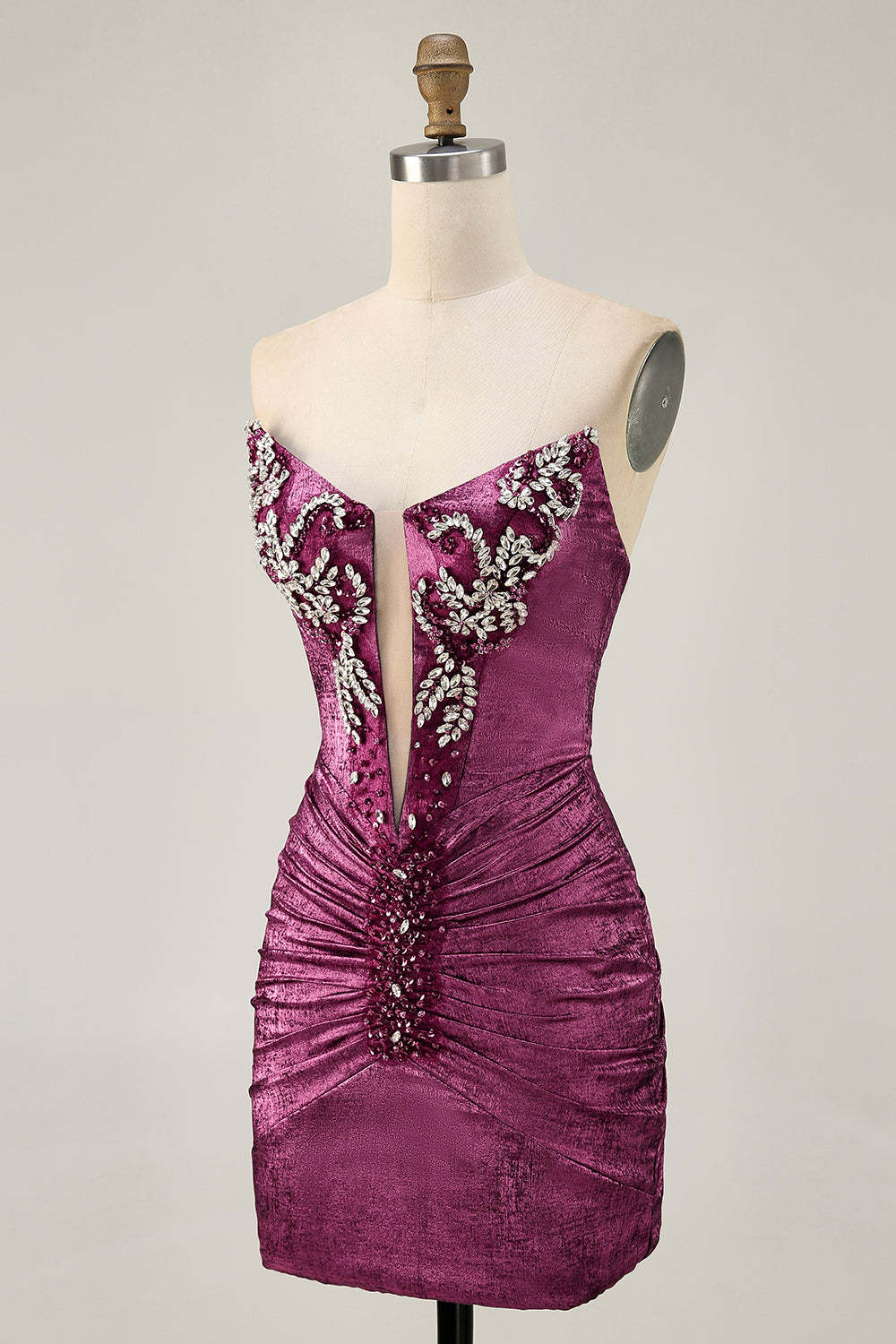 Sparkly Golden Strapless Tight Short Homecoming Dress with Rhinestones