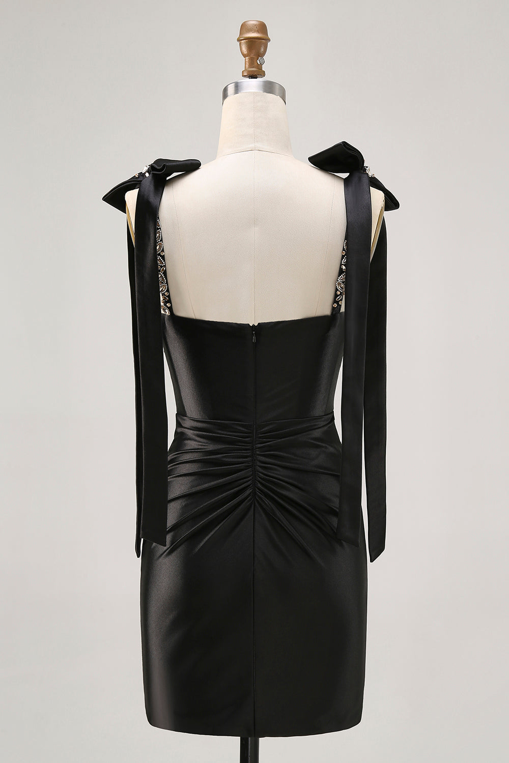 Sparkly Black Satin Rhinestones Tight Short Homecoming Dress