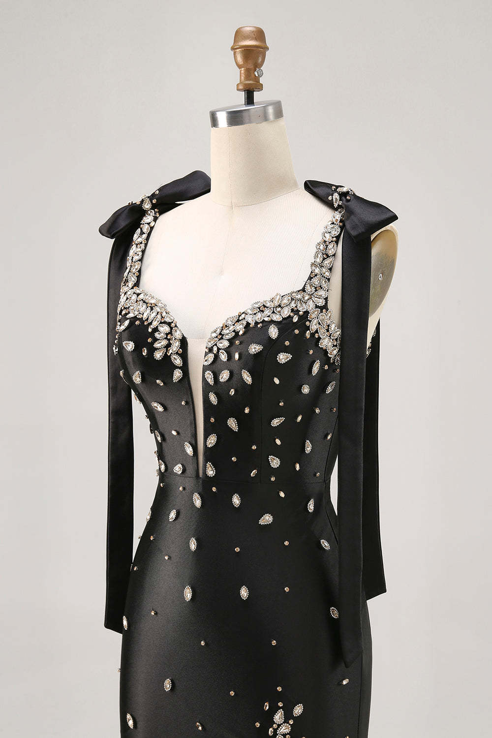 Sparkly Black Satin Rhinestones Tight Short Homecoming Dress