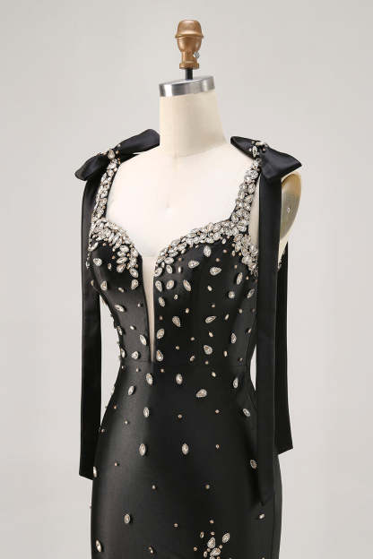 Sparkly Black Satin Rhinestones Tight Short Homecoming Dress