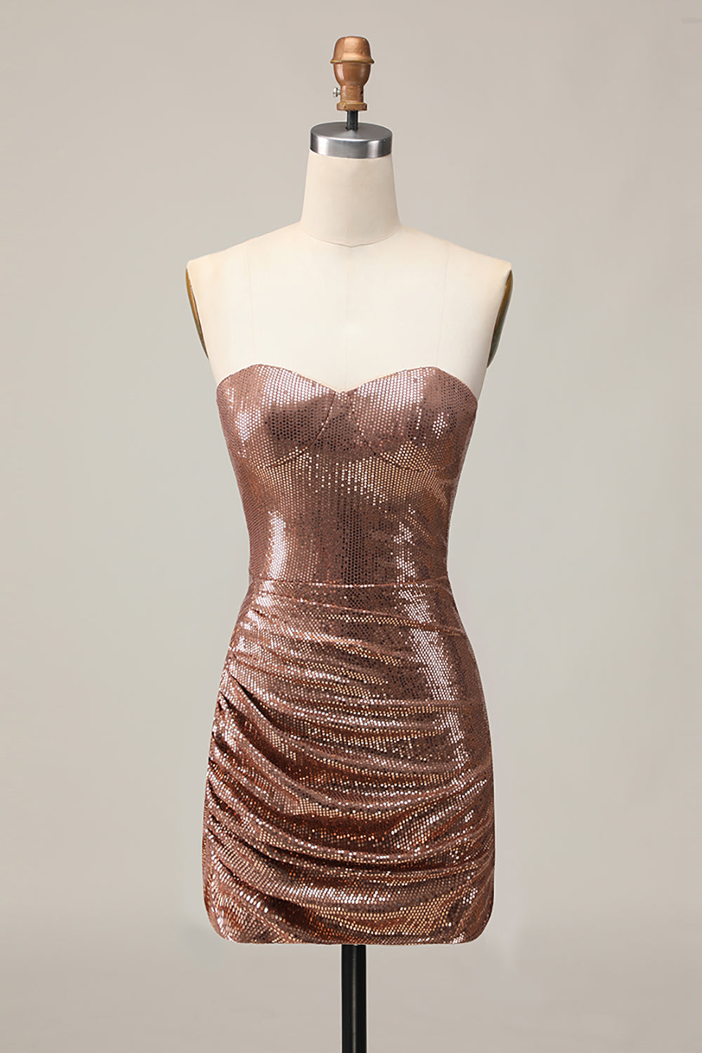 Coffee Sparkly Sequined Sweetheart Tight Short Homecoming Dress