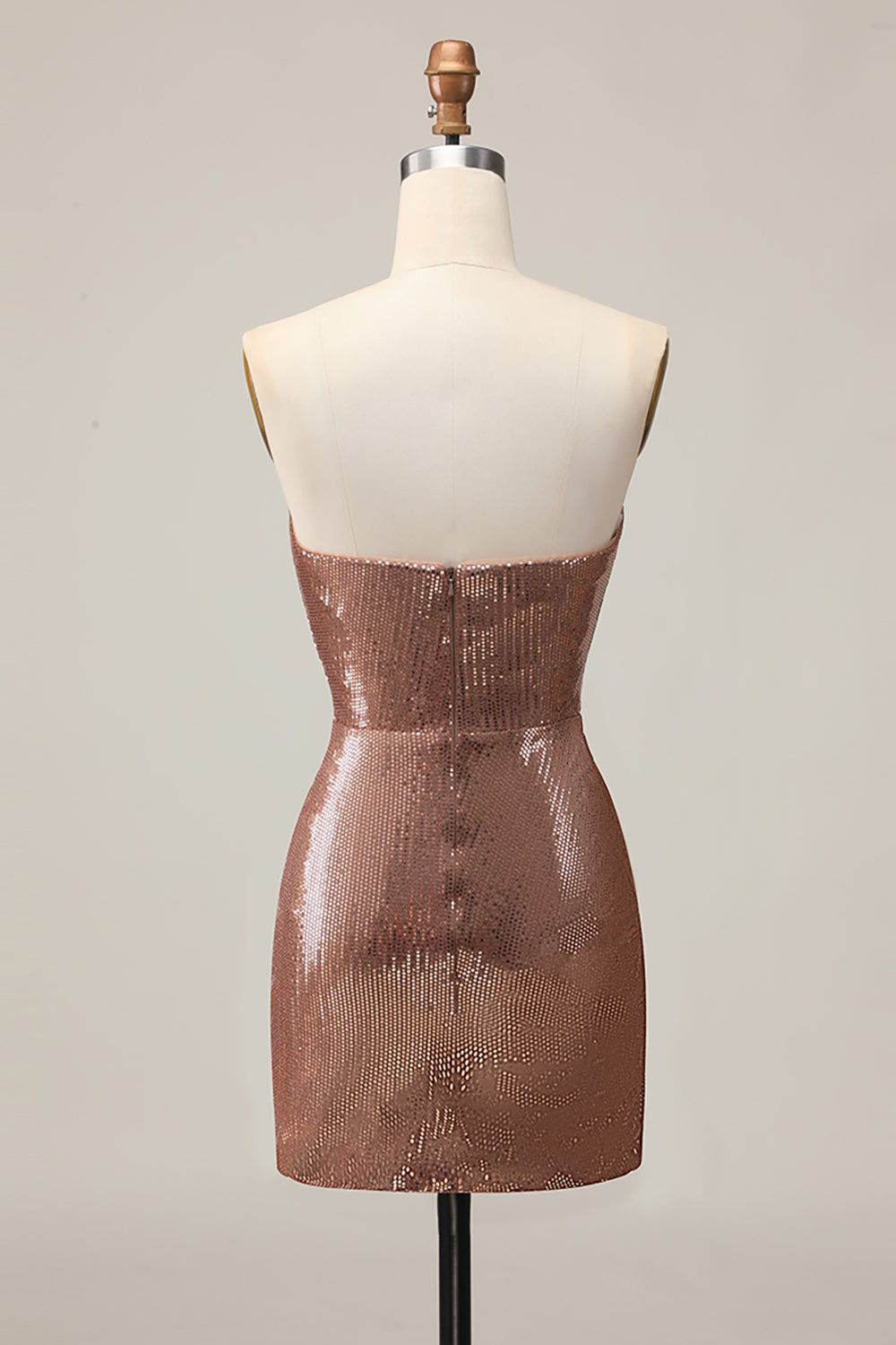 Coffee Sparkly Sequined Sweetheart Tight Short Homecoming Dress