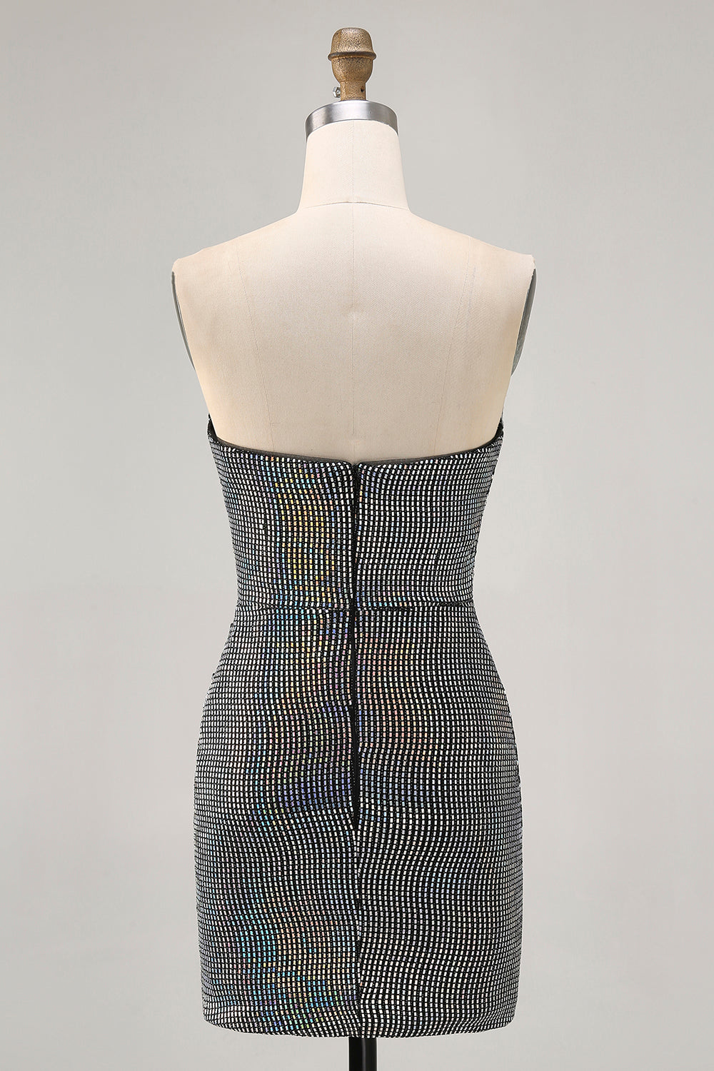 White Silver Strapless Sparkly Sequined Ruched Tight Short Homecoming Dress