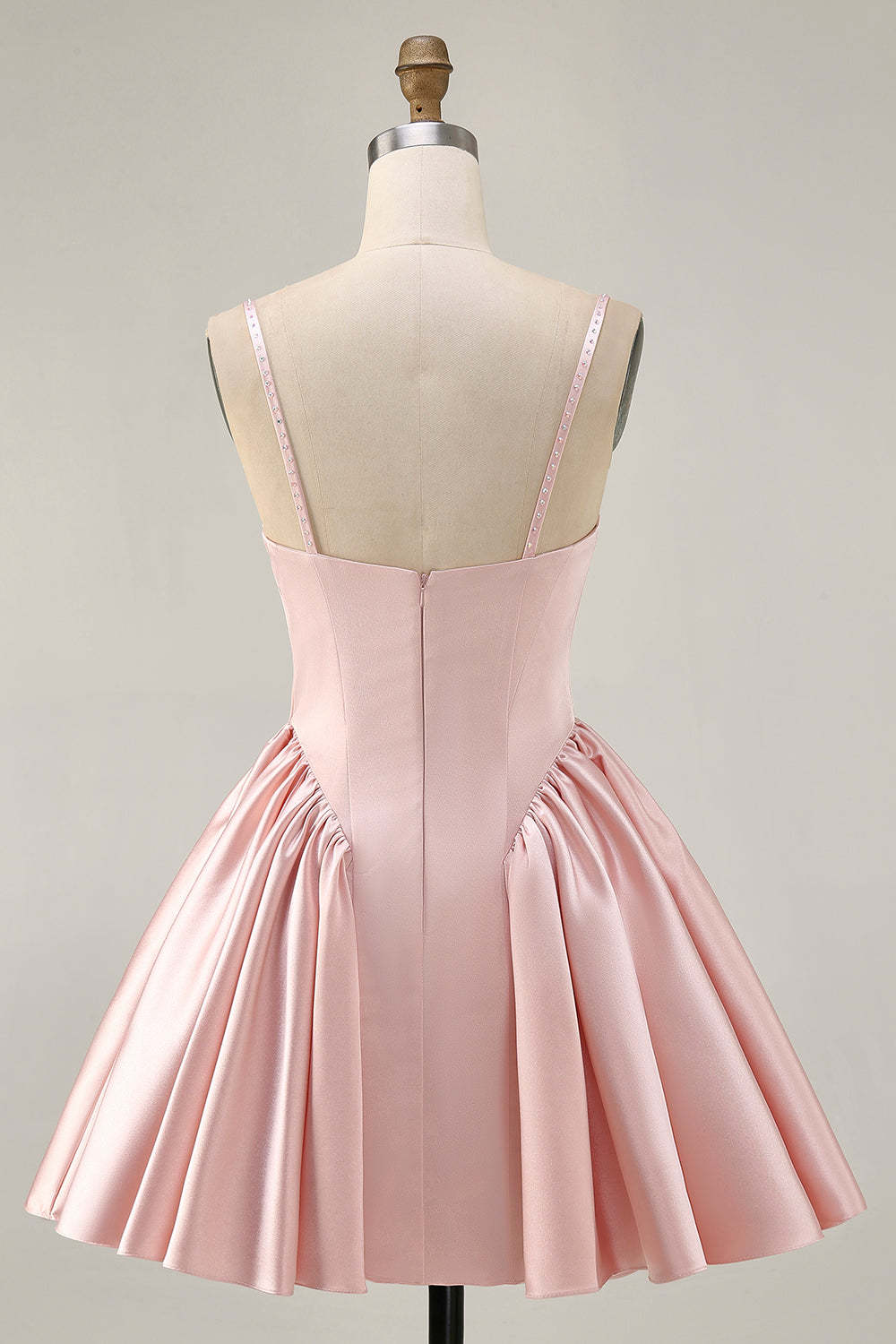 Blush Satin A Line Short Homecoming Dress with Rhinestones