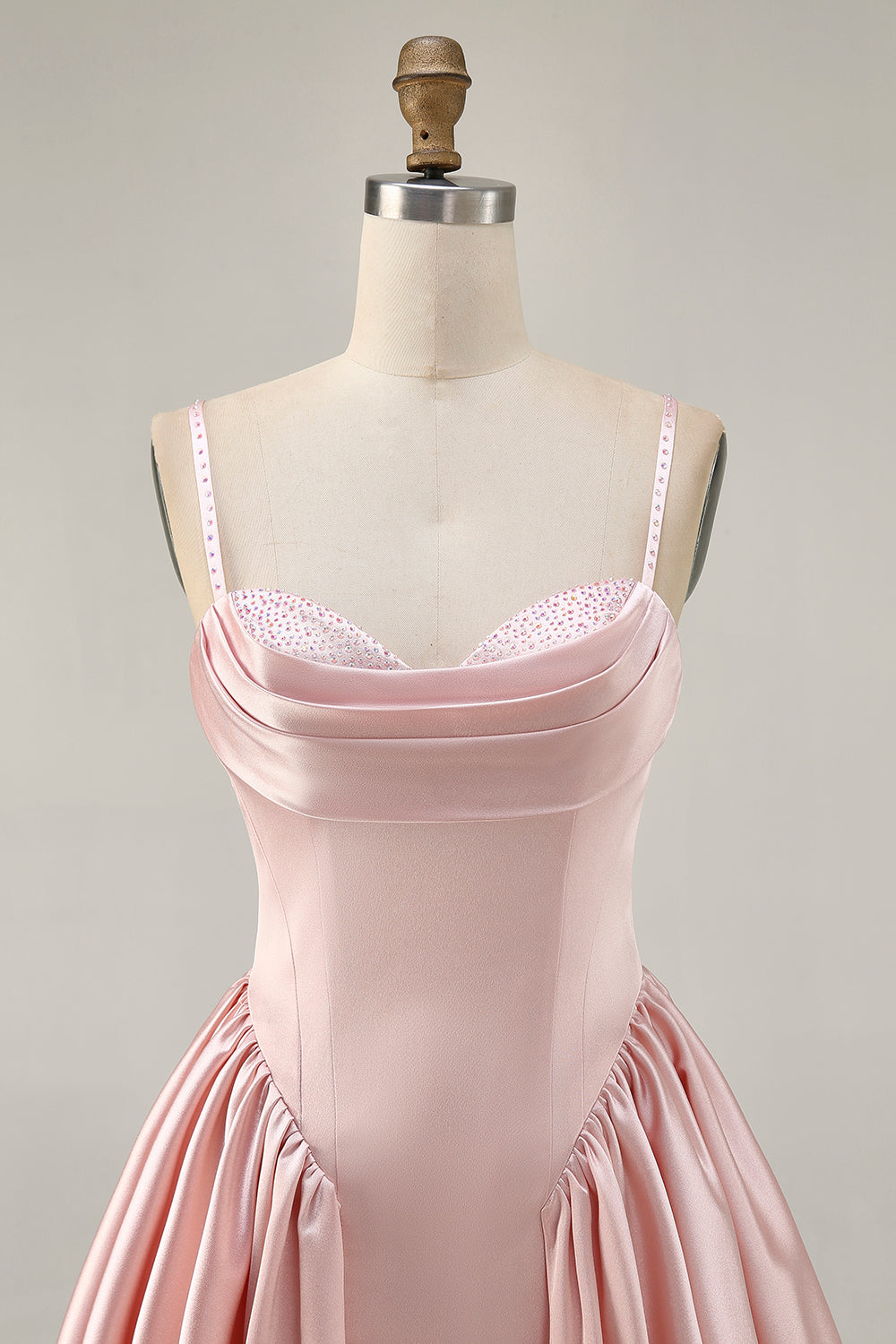 Blush Satin A Line Short Homecoming Dress with Rhinestones