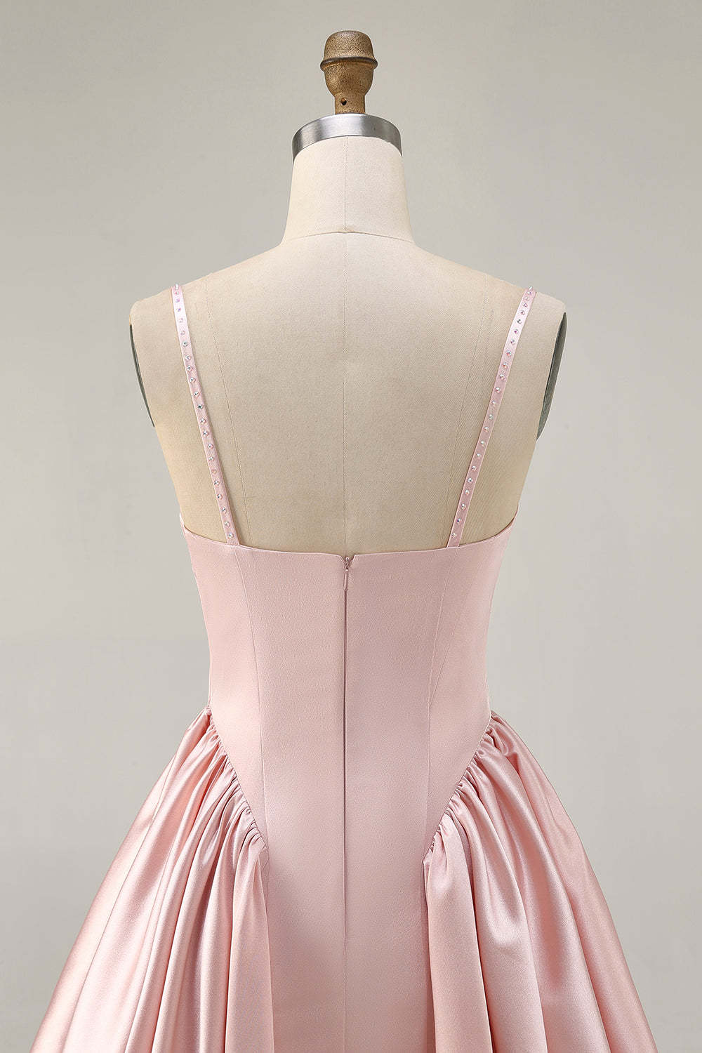 Blush Satin A Line Short Homecoming Dress with Rhinestones
