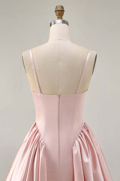 Blush Satin A Line Short Homecoming Dress with Rhinestones