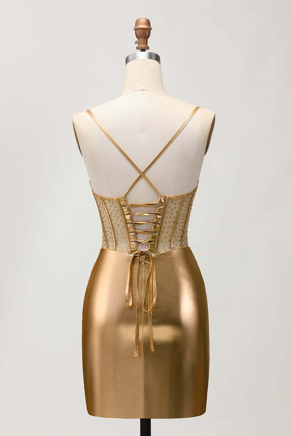 Golden Metallic Corset Ruched Tight Short Homecoming Dress with Beading