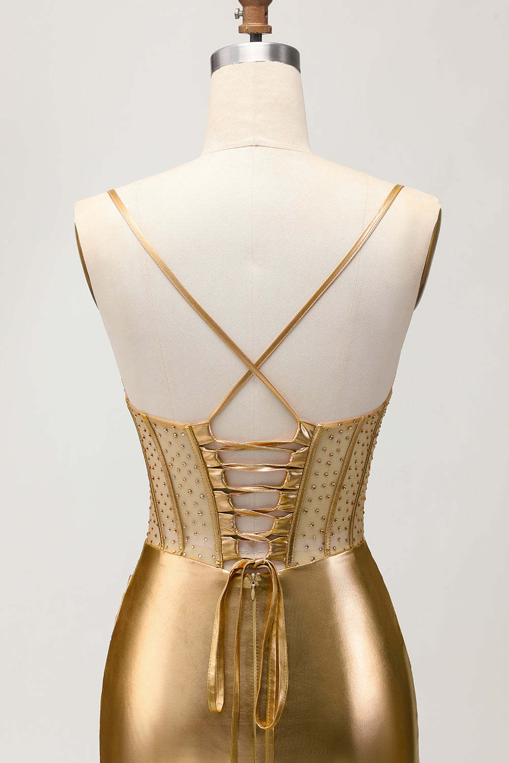 Golden Metallic Corset Ruched Tight Short Homecoming Dress with Beading