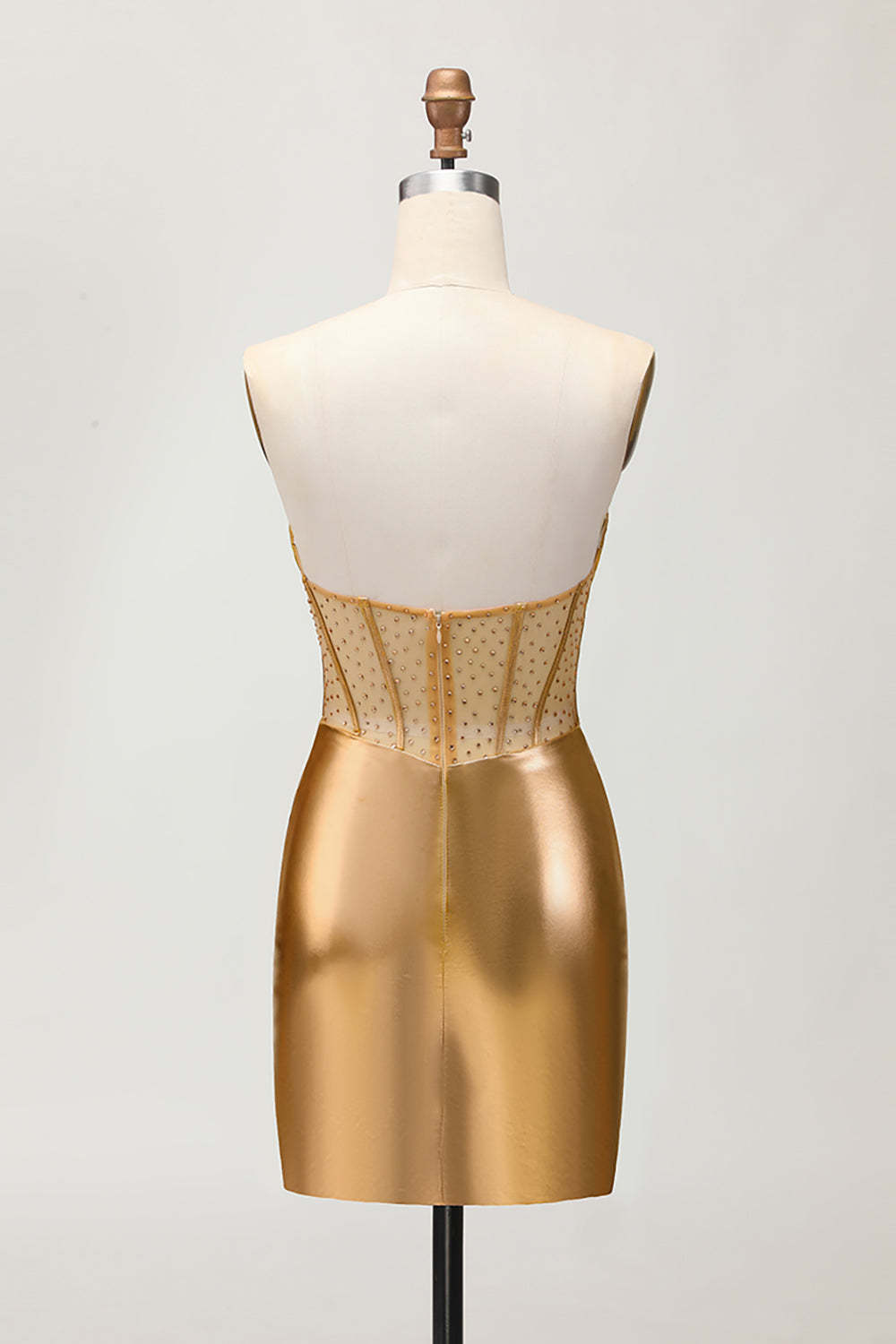 Sparkly Golden Metallic Tight Short Corset Ruched Homecoming Dress