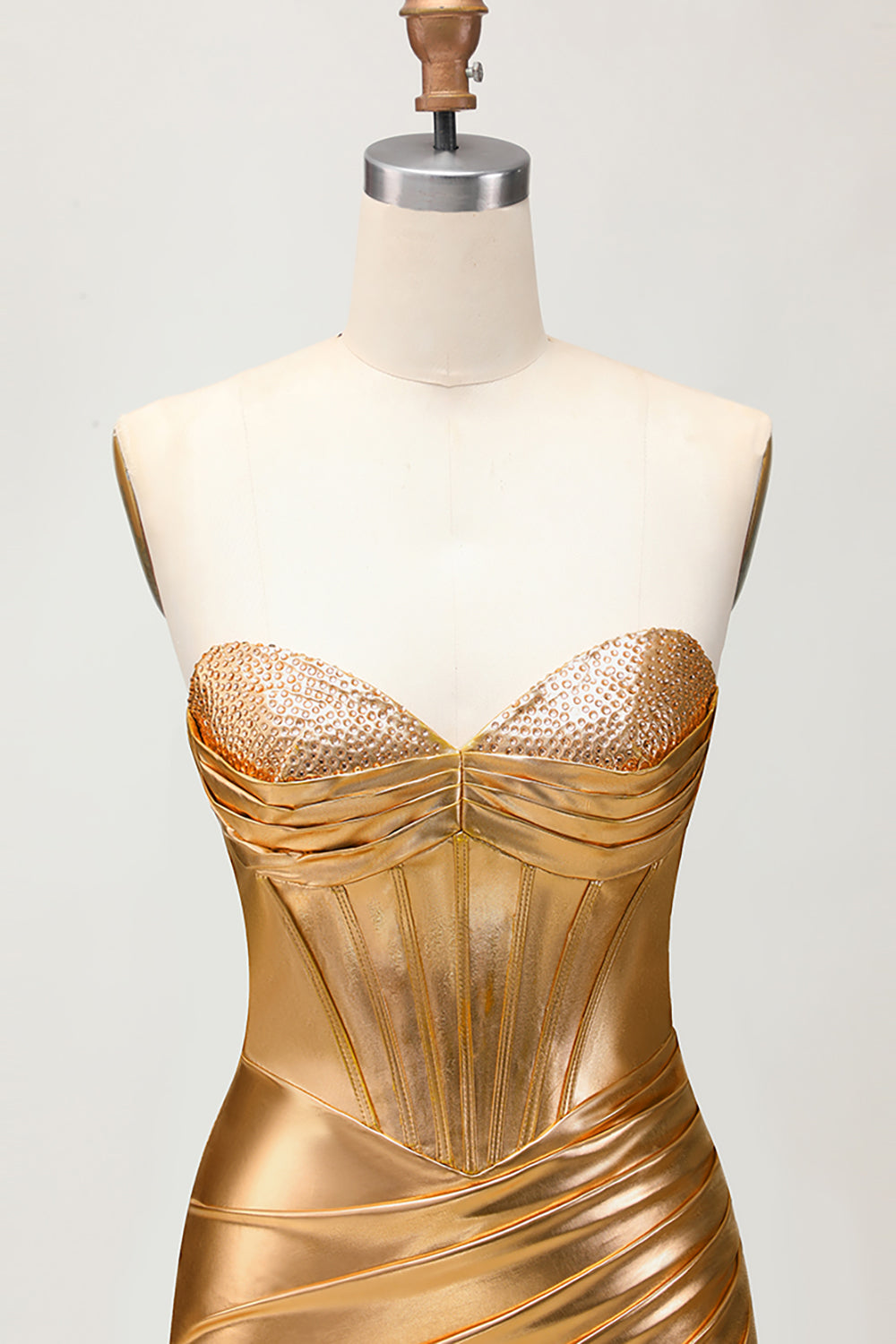 Sparkly Golden Metallic Tight Short Corset Ruched Homecoming Dress