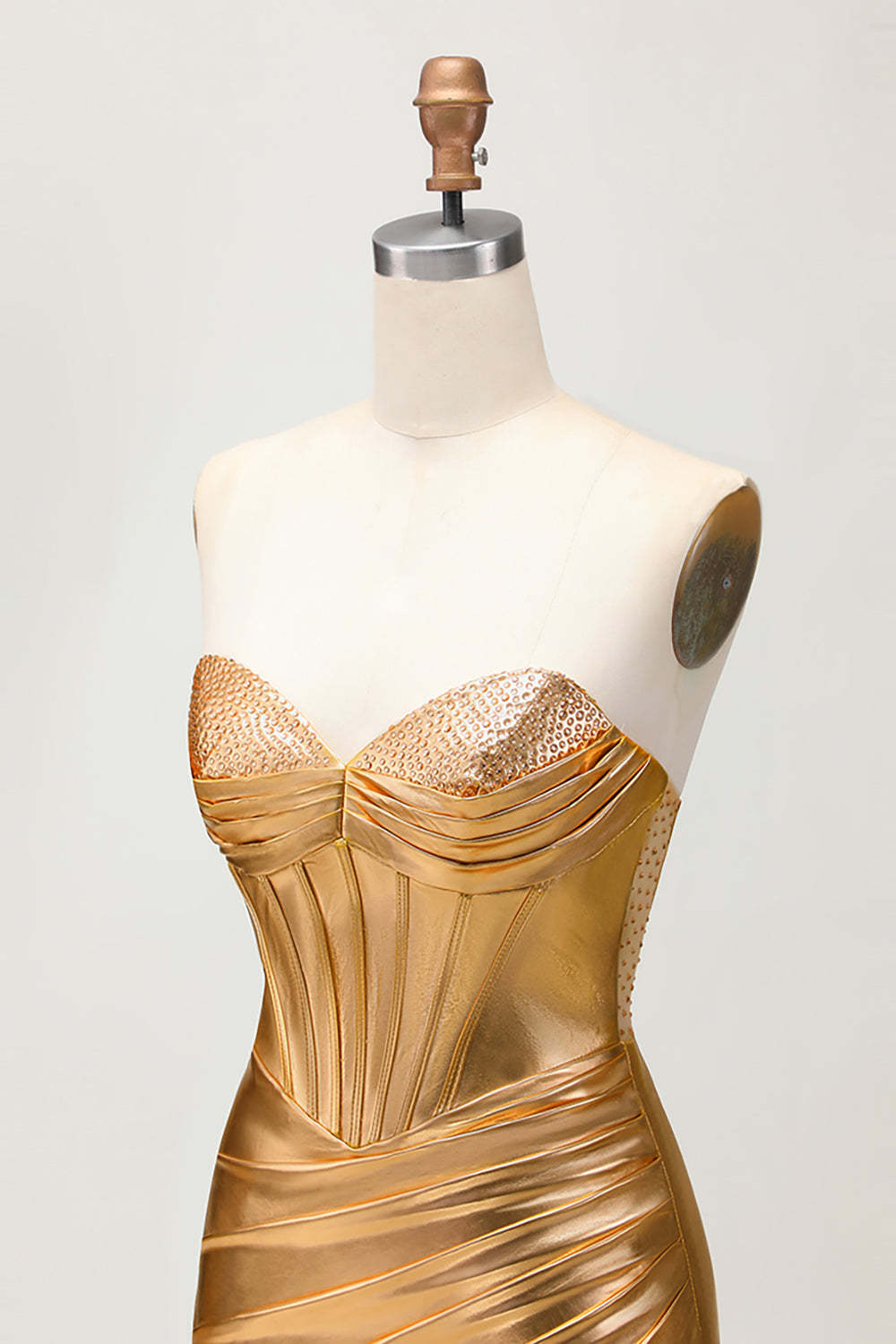 Sparkly Golden Metallic Tight Short Corset Ruched Homecoming Dress