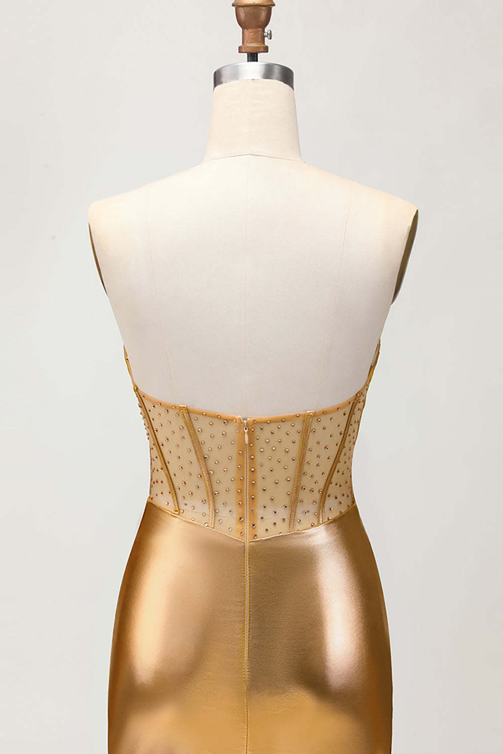 Sparkly Golden Metallic Tight Short Corset Ruched Homecoming Dress
