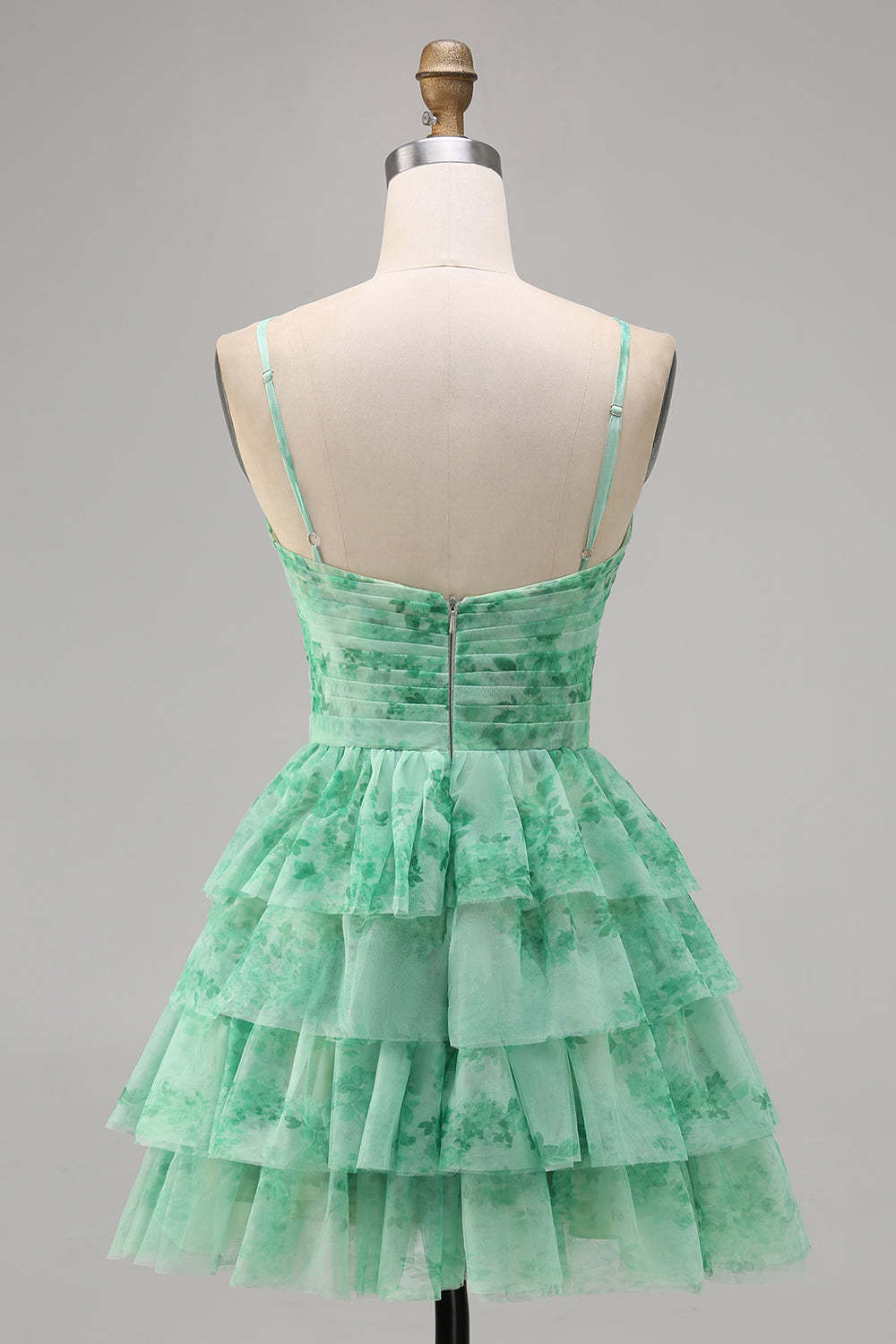Purple A Line Keyhole Tiered Floral Short Homecoming Dress with Ruffles