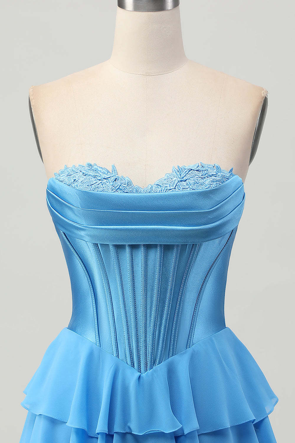 Blue Corset Tiered Sweetheart Short Homecoming Dress with Appliques