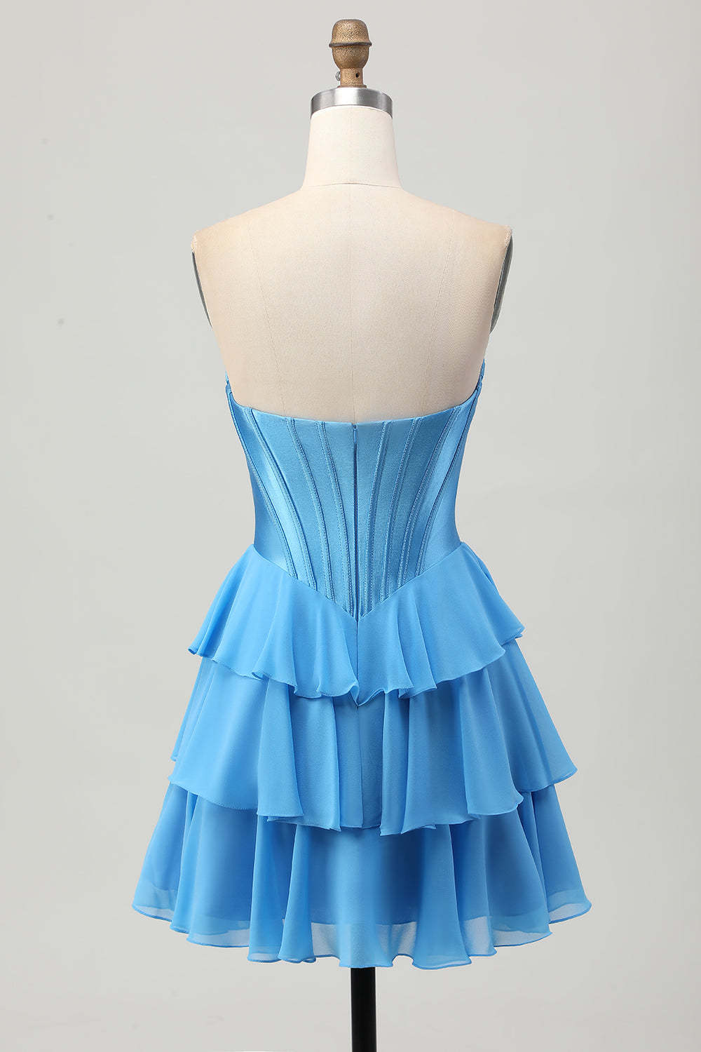 Blue Corset Tiered Sweetheart Short Homecoming Dress with Appliques