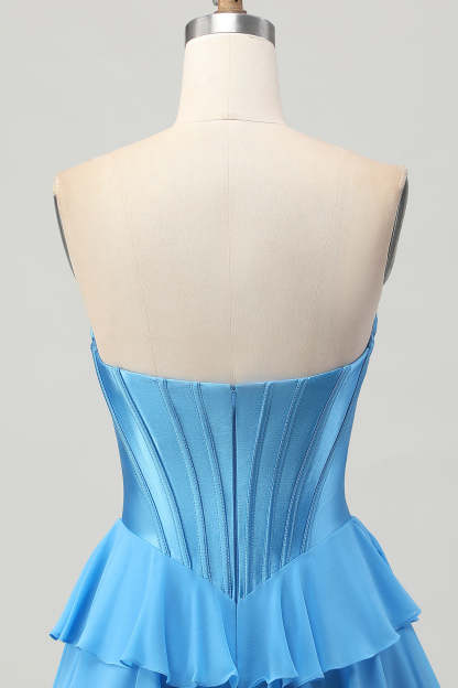 Blue Corset Tiered Sweetheart Short Homecoming Dress with Appliques