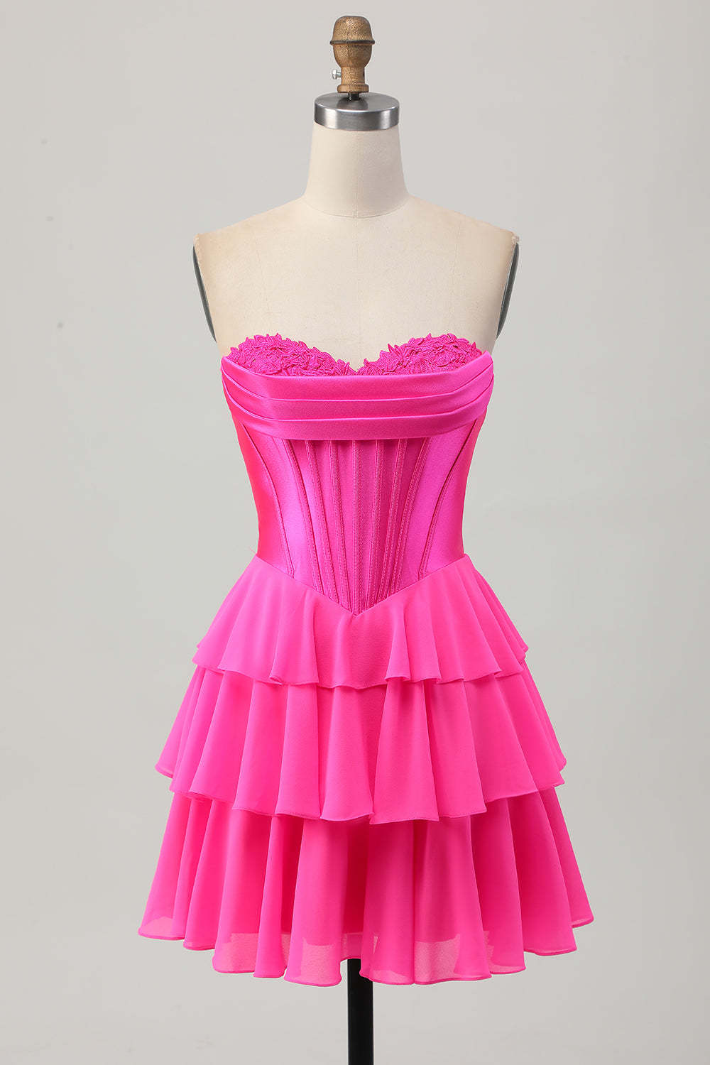 Blue Corset Tiered Sweetheart Short Homecoming Dress with Appliques