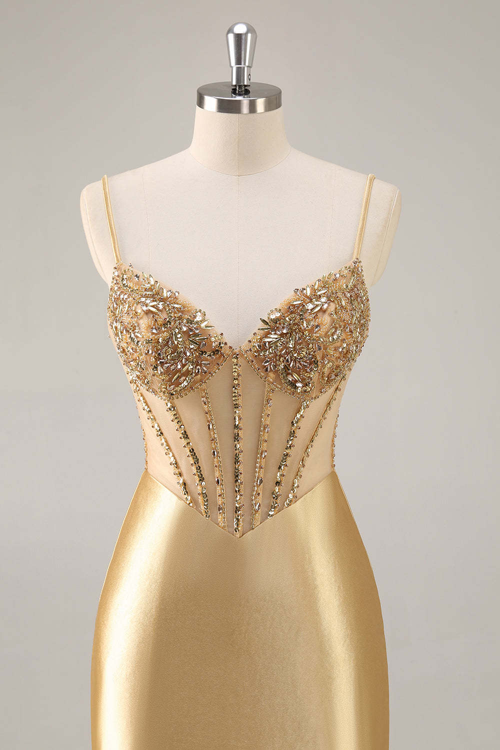 Sparkly Golden Corset Satin Tight Mini Homecoming Dress with Rhinestones
