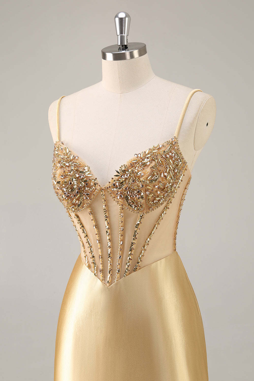Sparkly Golden Corset Satin Tight Mini Homecoming Dress with Rhinestones