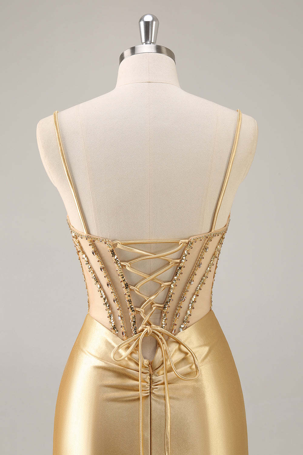 Sparkly Golden Corset Satin Tight Mini Homecoming Dress with Rhinestones