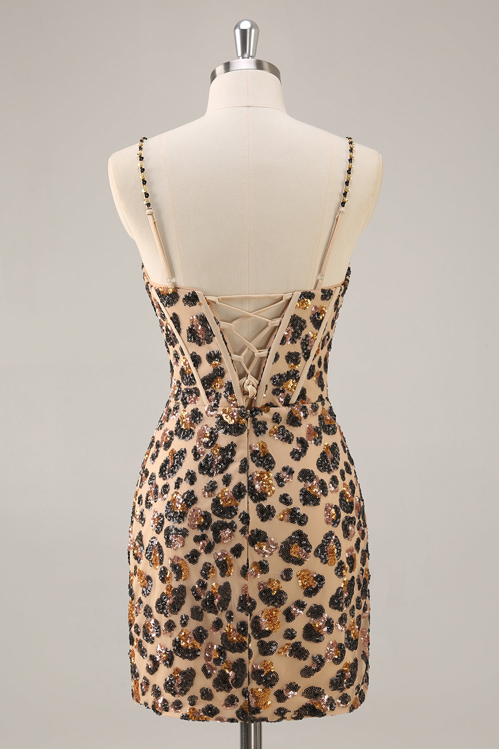 Sparkly Khaki Leopard Sequin Corset Tight Mini Homecoming Dress