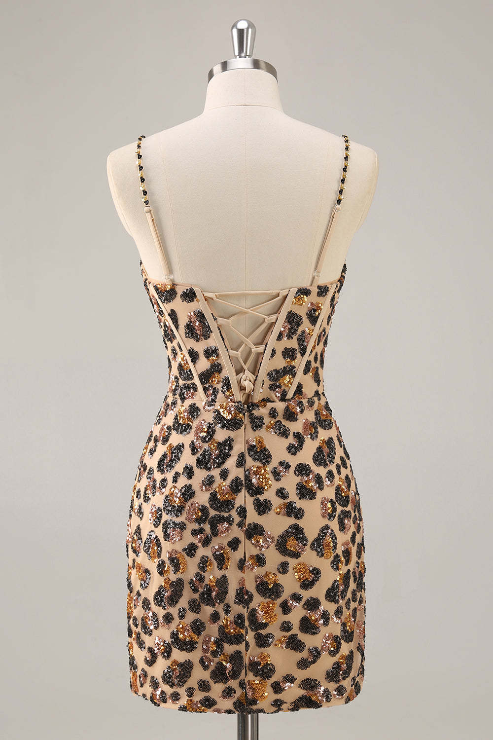 Sparkly Khaki Leopard Sequin Corset Tight Mini Homecoming Dress