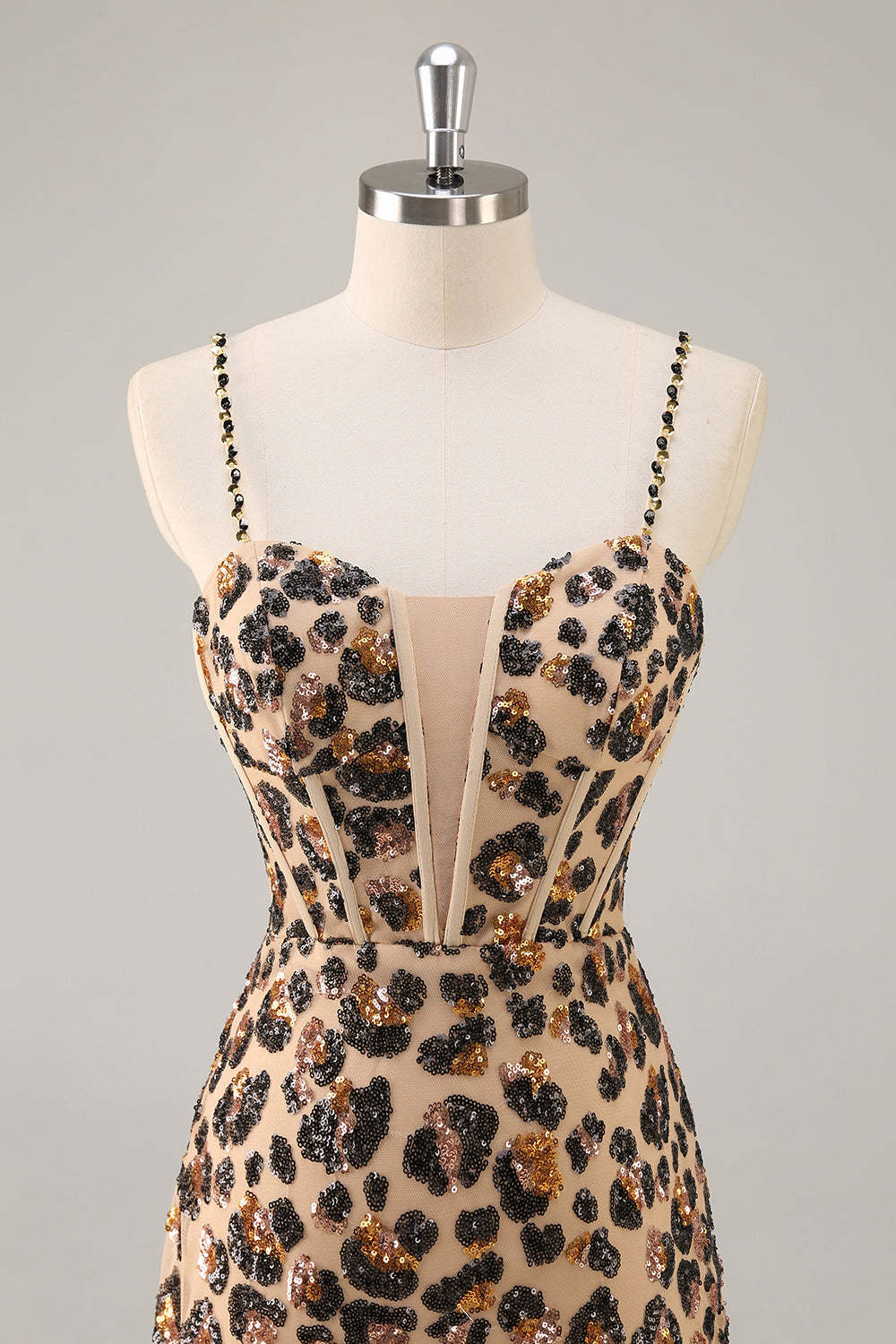 Sparkly Khaki Leopard Sequin Corset Tight Mini Homecoming Dress