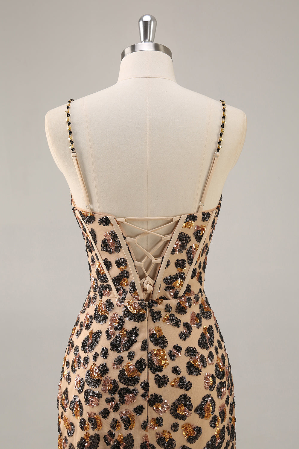 Sparkly Khaki Leopard Sequin Corset Tight Mini Homecoming Dress