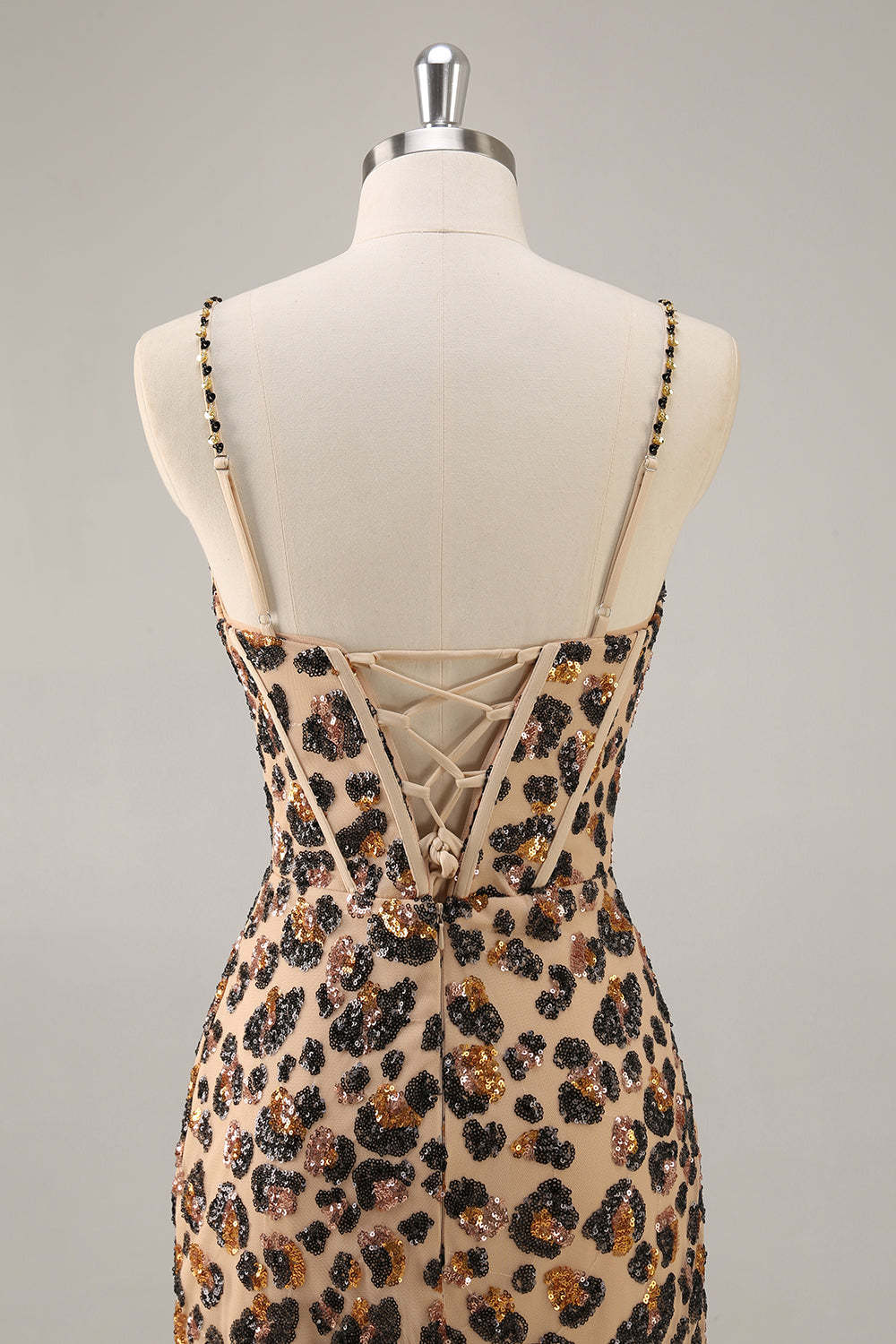 Sparkly Khaki Leopard Sequin Corset Tight Mini Homecoming Dress