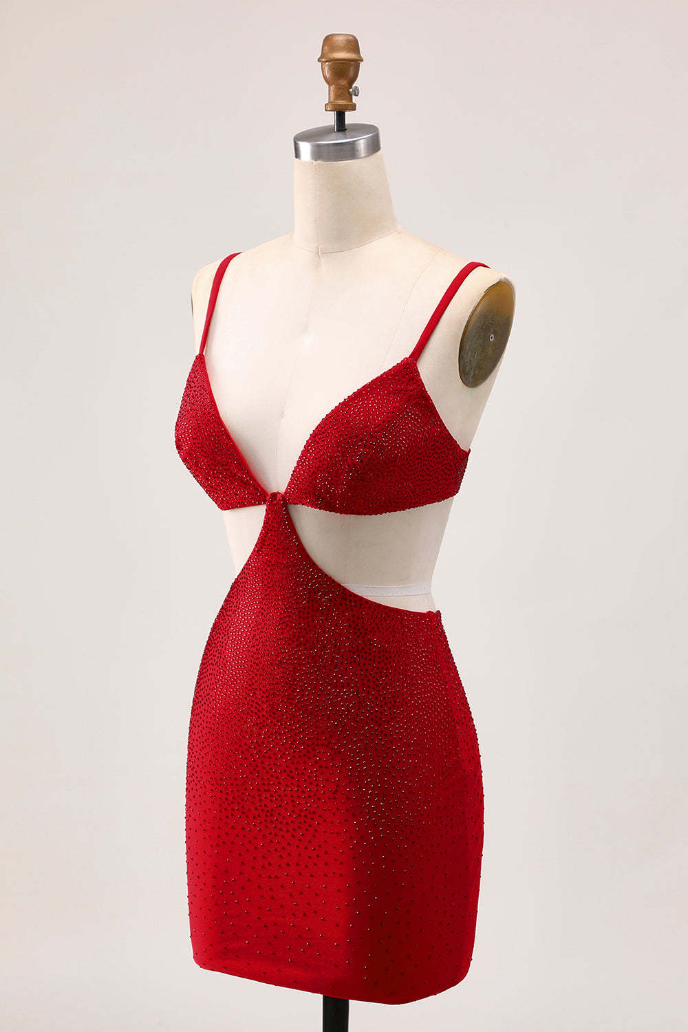 Red Tight Cut Out Short Sparkly Homecoming Dress with Beading
