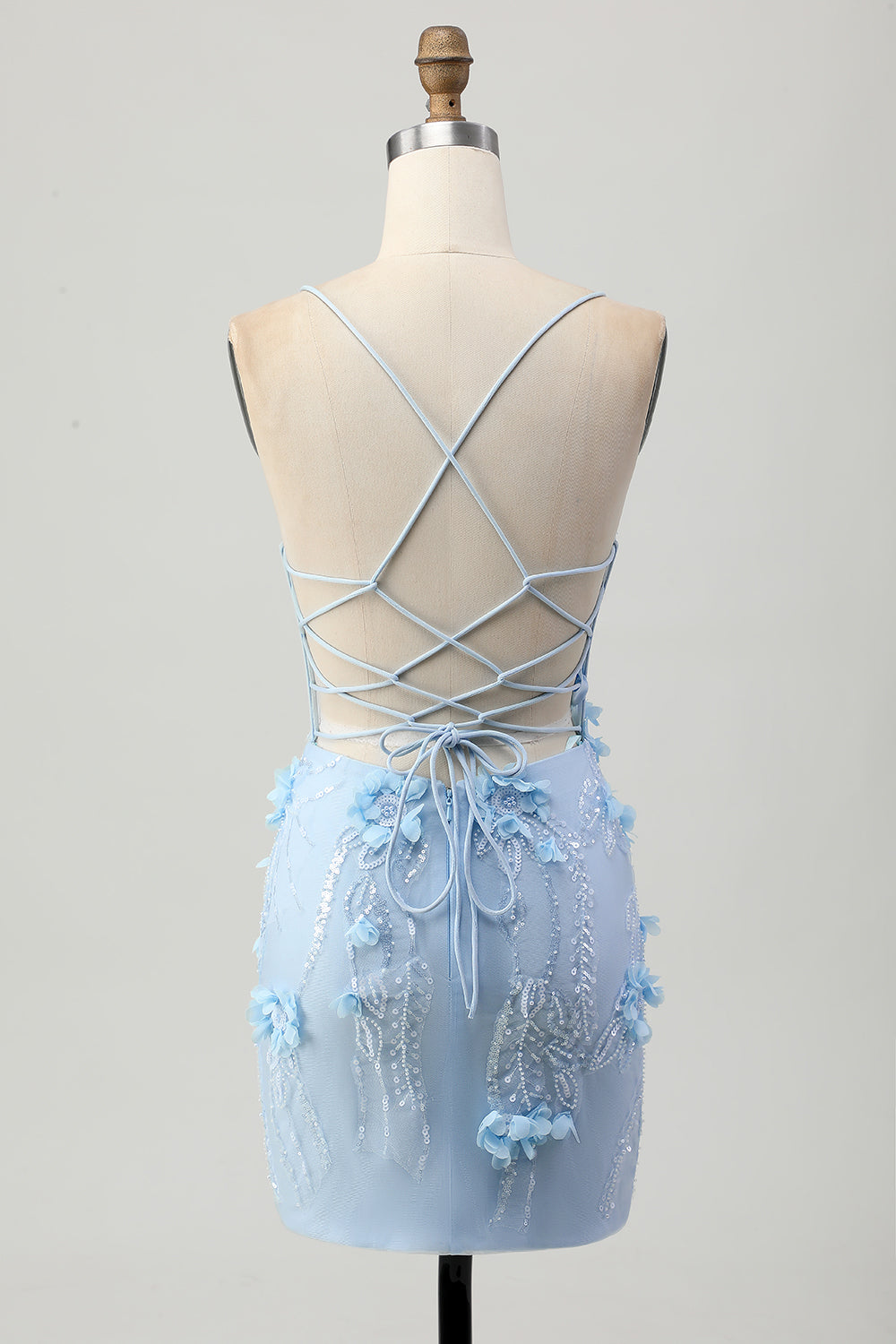 Sparkly Blue Tight Floral Corset Short Appliqued Homecoming Dress with Sequins
