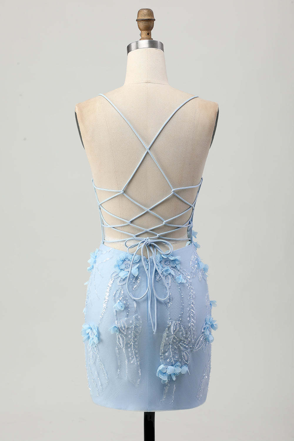 Sparkly Blue Tight Floral Corset Short Appliqued Homecoming Dress with Sequins