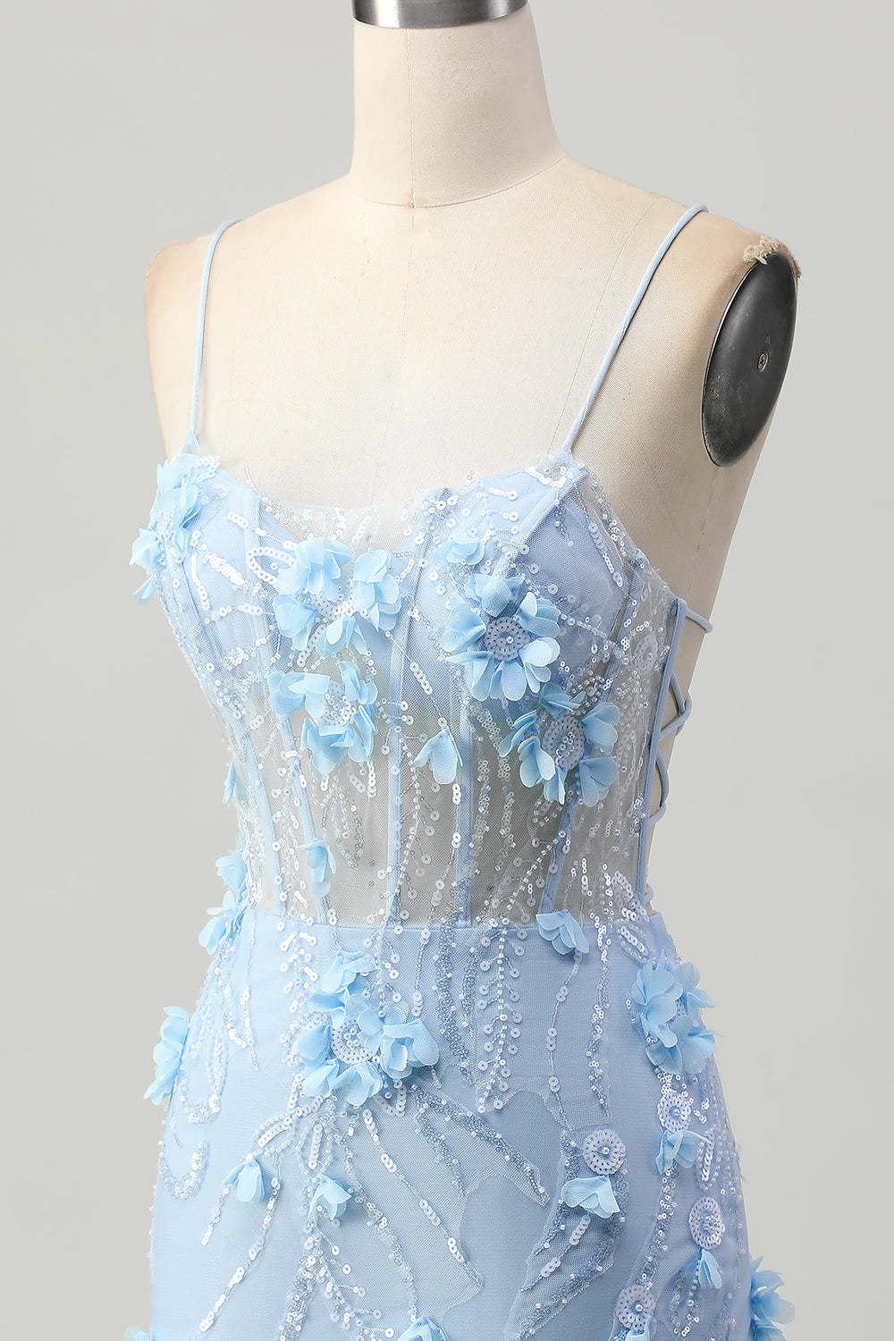 Sparkly Blue Tight Floral Corset Short Appliqued Homecoming Dress with Sequins