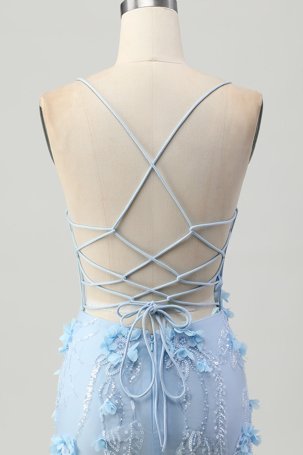 Sparkly Blue Tight Floral Corset Short Appliqued Homecoming Dress with Sequins