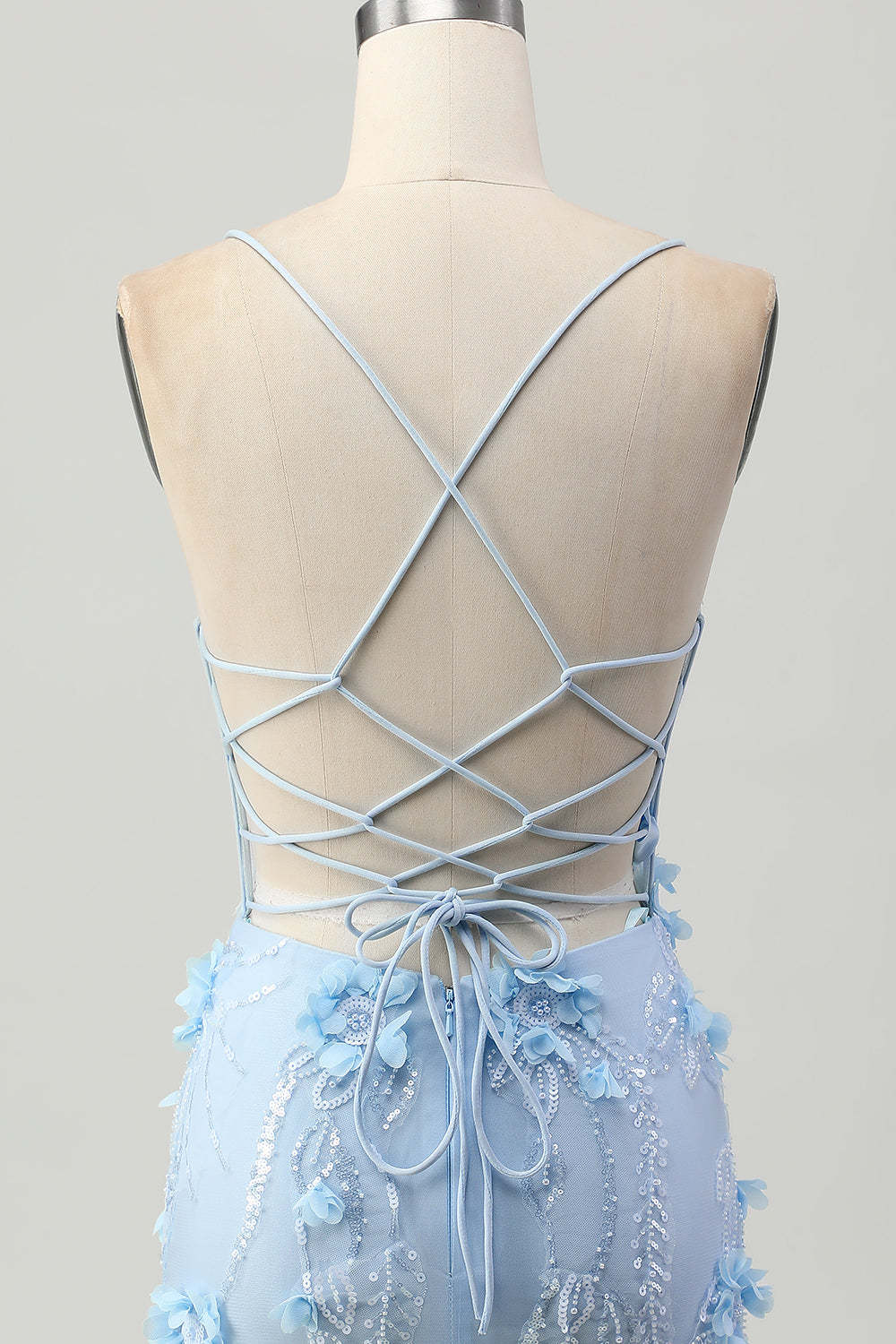 Sparkly Blue Tight Floral Corset Short Appliqued Homecoming Dress with Sequins