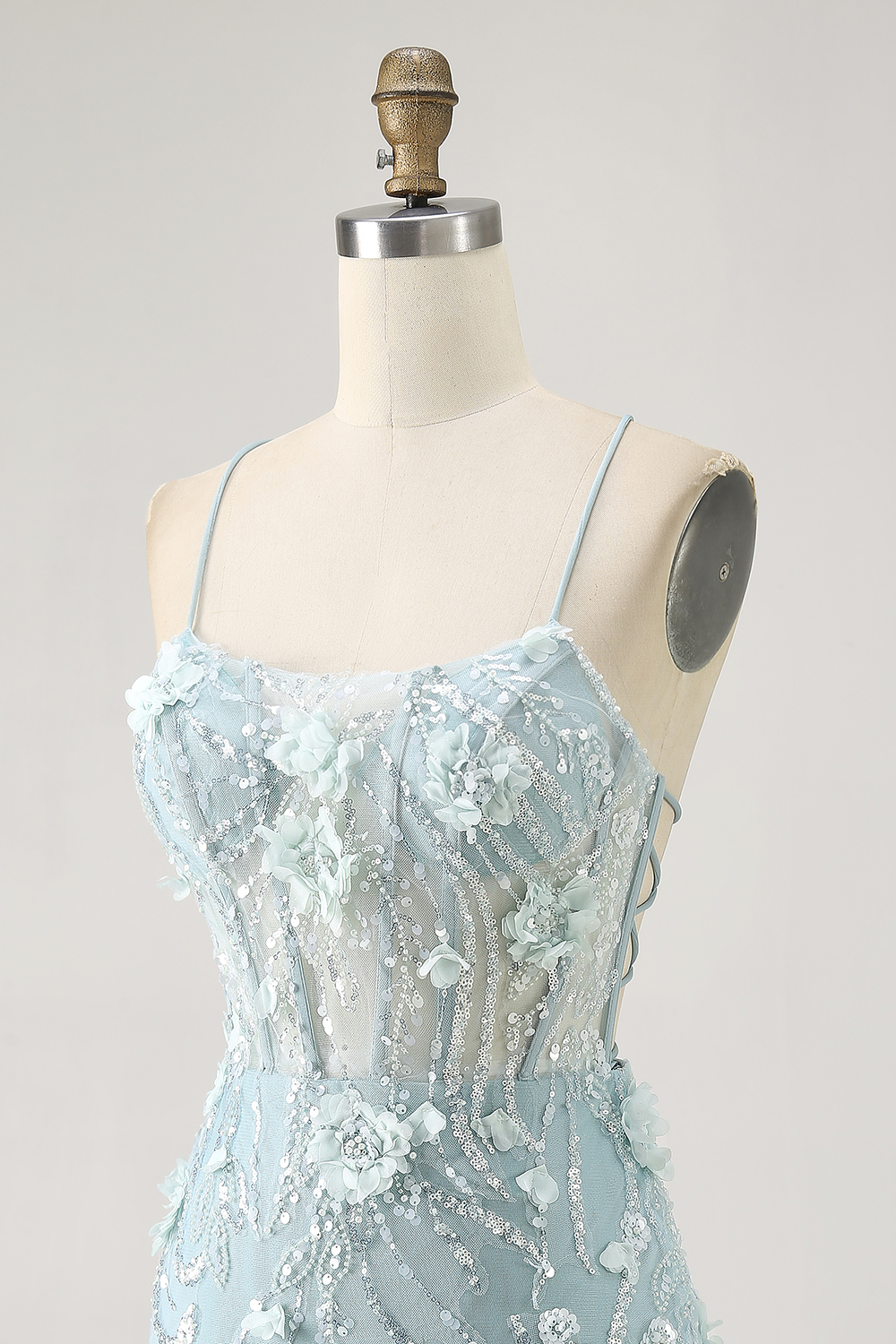Sparkly Blue Tight Floral Corset Short Appliqued Homecoming Dress with Sequins