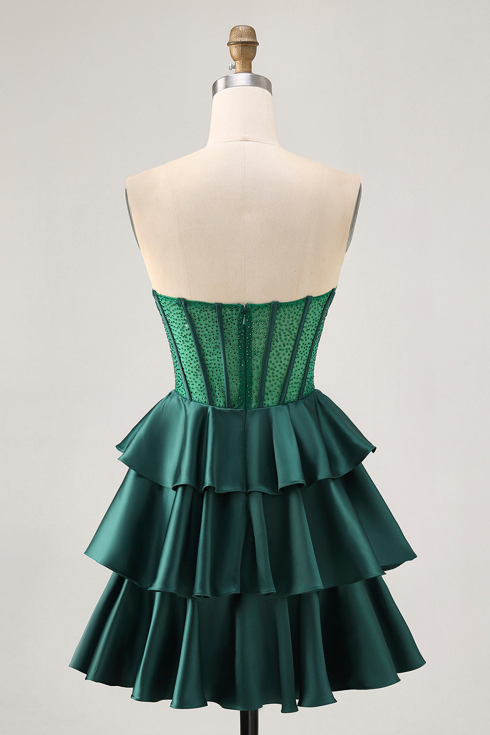 Sparkly Dark Green Tiered Short Corset Homecoming Dress with Beading