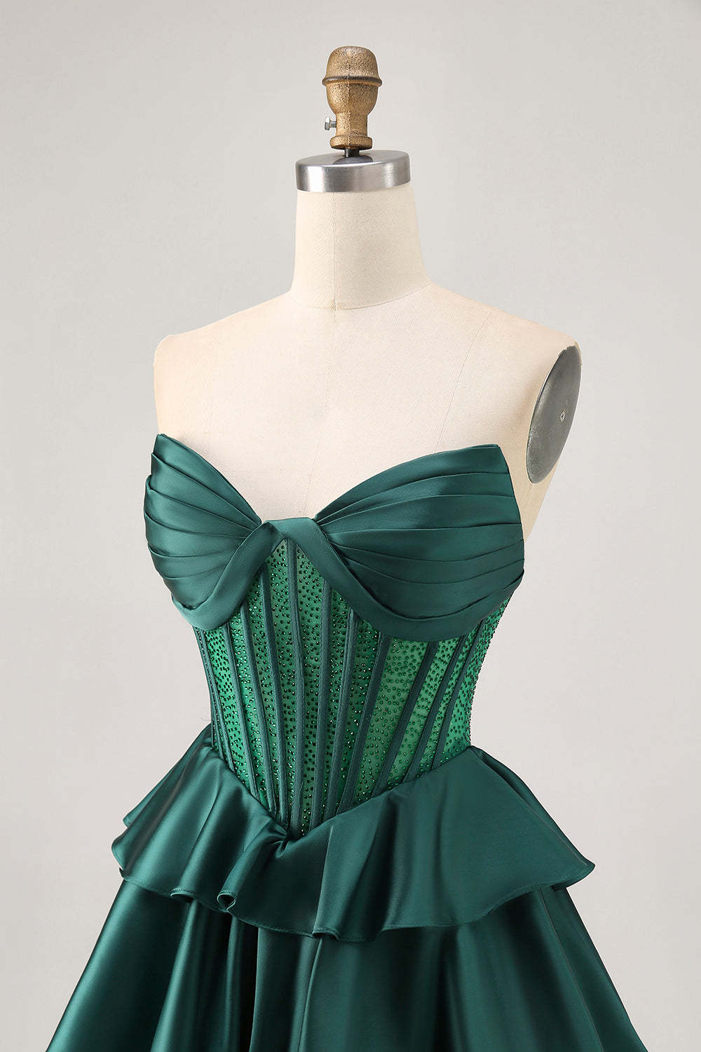 Sparkly Dark Green Tiered Short Corset Homecoming Dress with Beading
