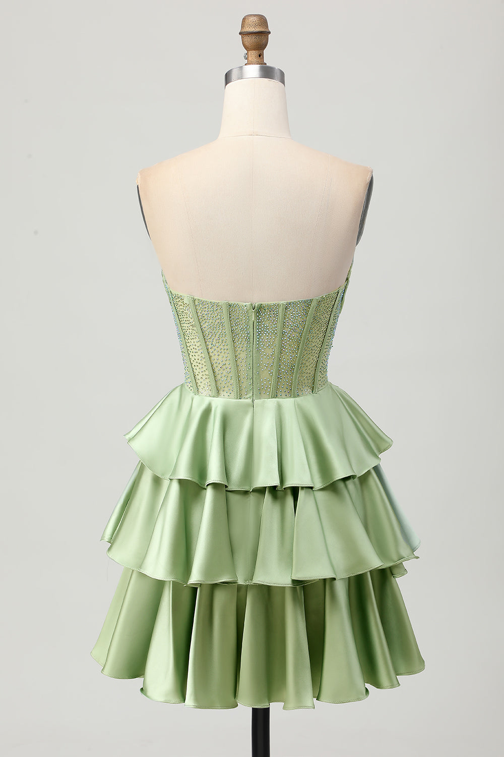Sparkly Green Corset Ruffled Short Homecoming Dress with Beading