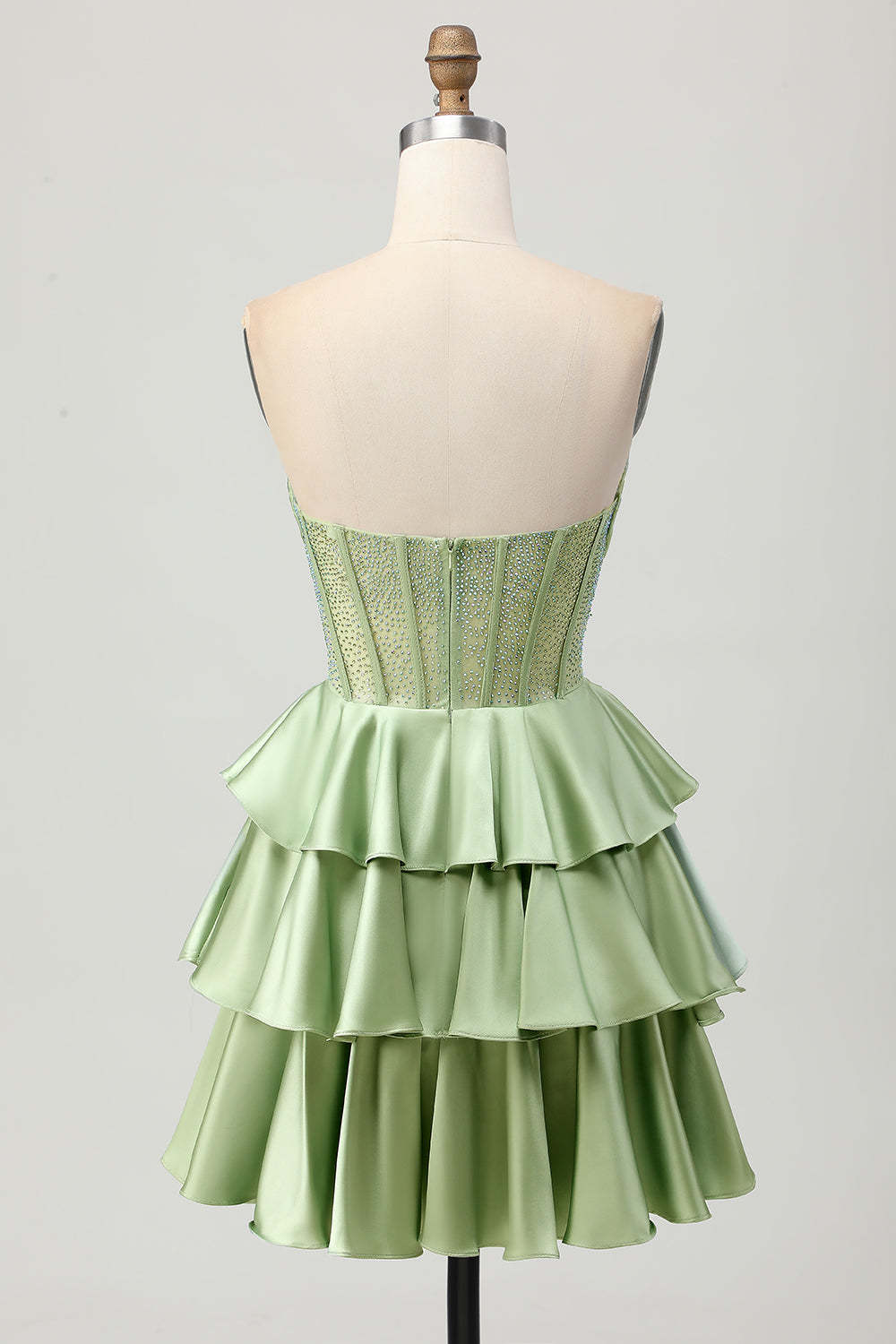 Sparkly Green Corset Ruffled Short Homecoming Dress with Beading